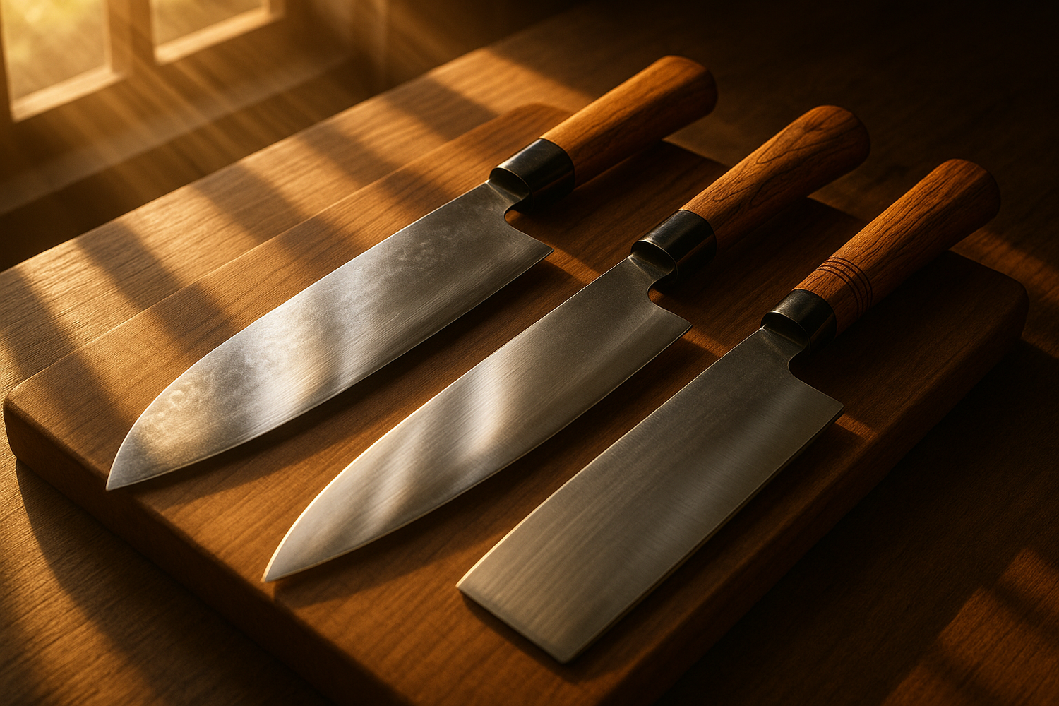Japanese chef knives in the sunlight